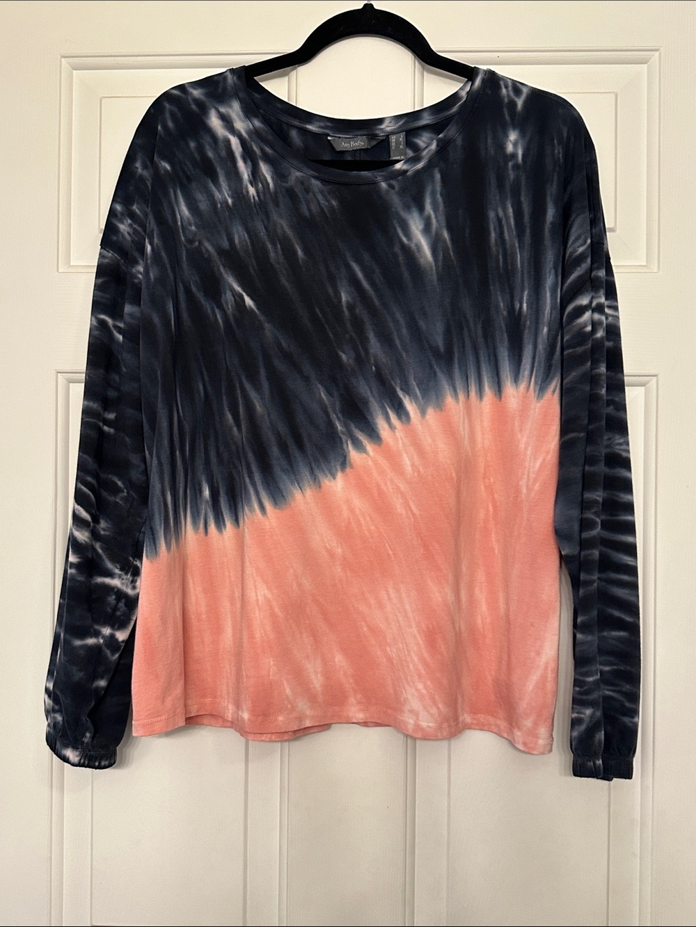 AnyBody Tie-Dye Long Sleeve Top and Black Jogger Pants Set - Pink & Black - Picture 3 of 8